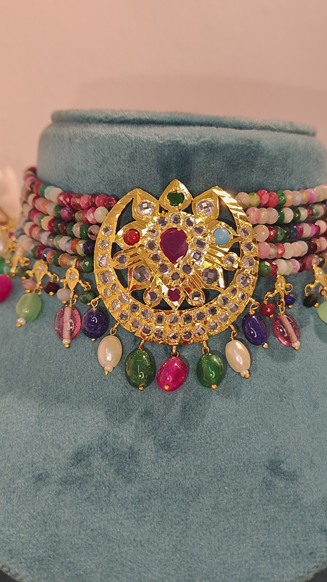 Shagufta Red Real Emerald Bridal Set